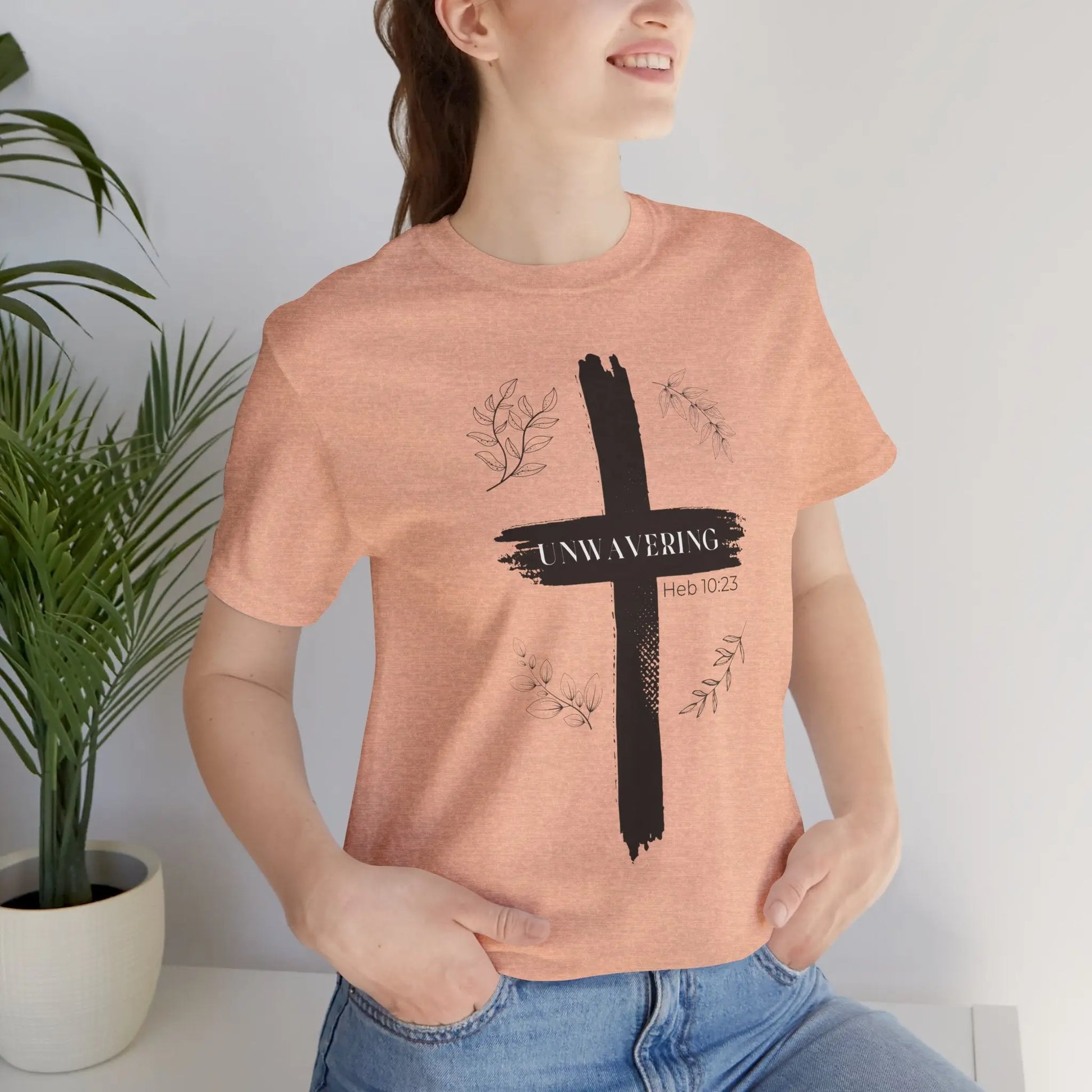 Unwavering Faith Cross T-Shirt for Women - Hebrews 10:23 Christian Apparel Unwavering Apparel