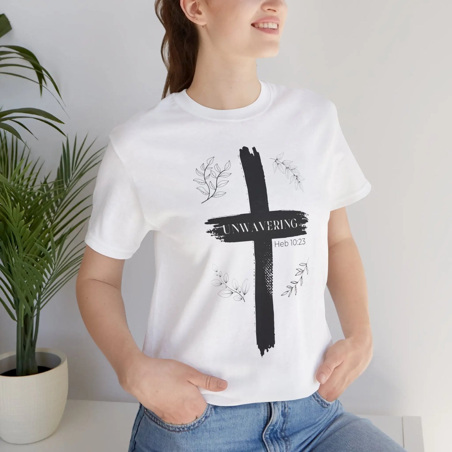 Unwavering Faith Cross T-Shirt for Women - Hebrews 10:23 Christian Apparel Unwavering Apparel