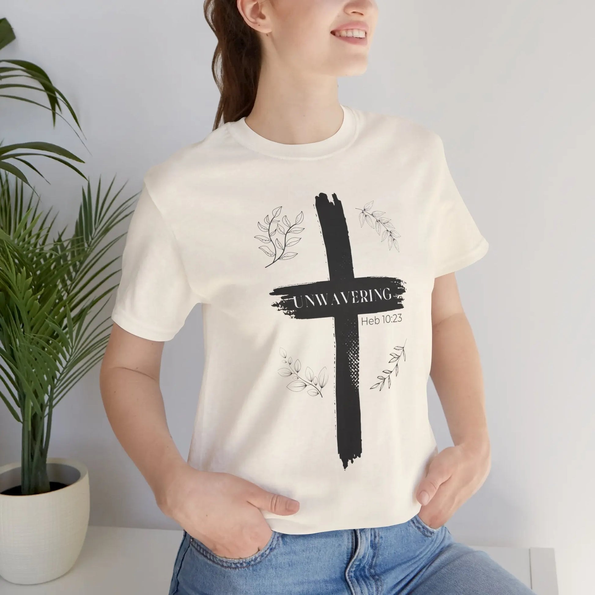 Unwavering Faith Cross T-Shirt for Women - Hebrews 10:23 Christian Apparel Unwavering Apparel
